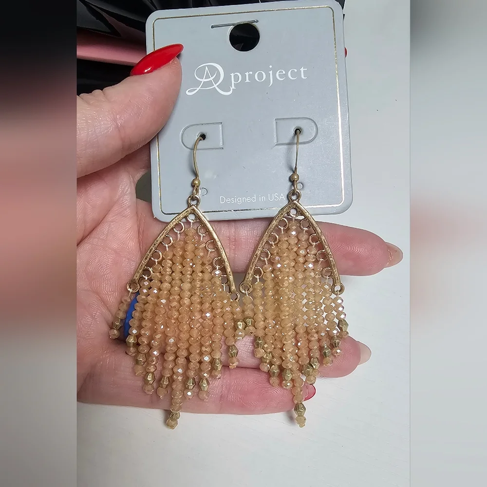 Gold Chandelier Earrings‎ with Triangular Cascade Design